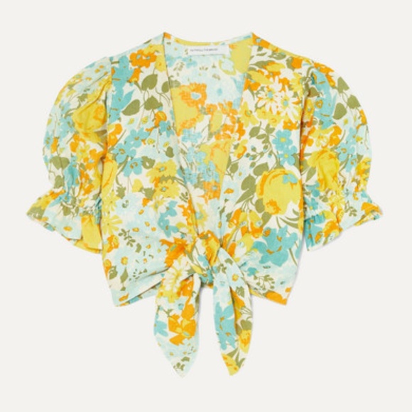 Faithfull the Brand Floral Tie-Front Top - Yellow and Blue - Picture 1 of 4